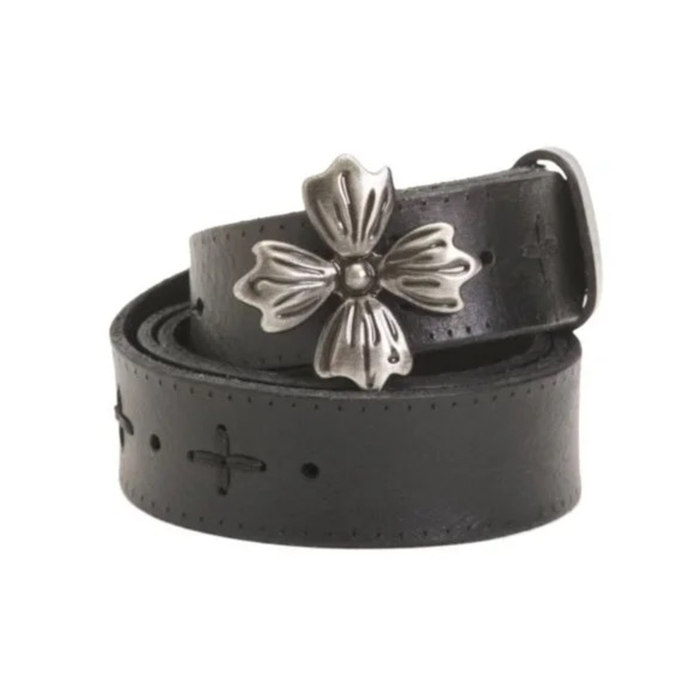 PATRICIA NASH | Black Leather Astrid Belt With Signature Floret Buckle